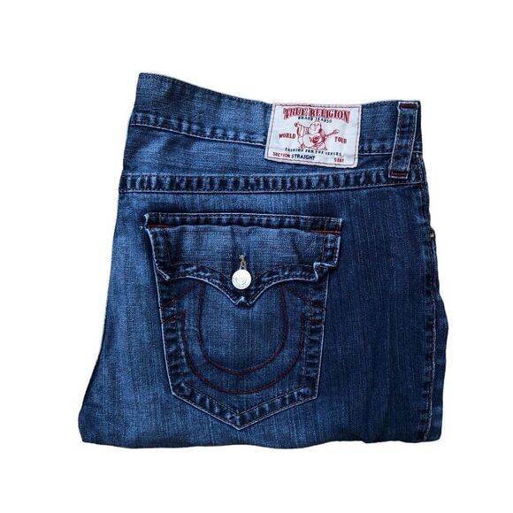RARE True Religion Jeans Size 46 STRAIGHT FLAP EARTHWORM RED Blue - Picture 6 of 14